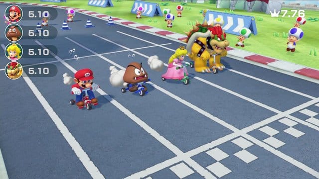 Super Mario Party besteht aus vielen kleinen Minispielen - zum Beispiel Dreiradfahren.