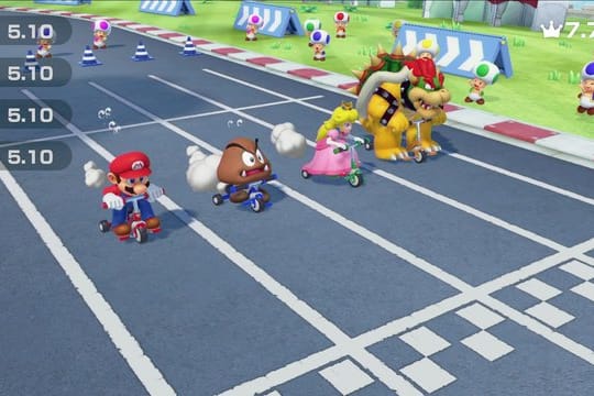 Super Mario Party besteht aus vielen kleinen Minispielen - zum Beispiel Dreiradfahren.
