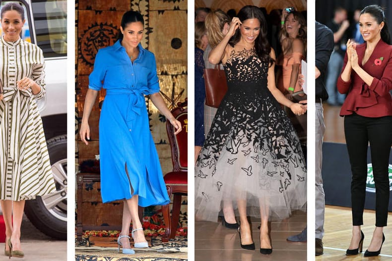 Nur einige von vielen Look:s Auf der großen royalen Reise präsentierte Herzogin Meghan zahlreiche unterschiedliche Outfits.