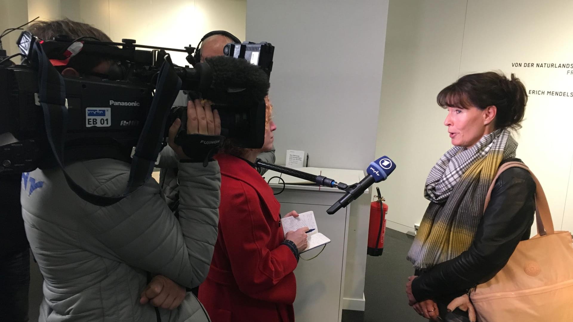 Monika Krauss aus Chemnitz beim Medien-Interview nach dem Treffen mit dem Bundespräsidenten.