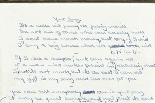 Der handgeschriebene Text von Bernie Taupin.