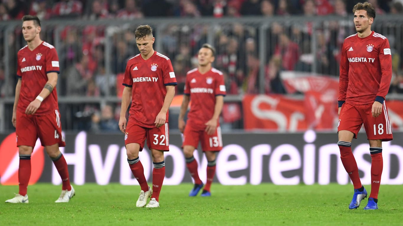 Ratlos: Bayerns Süle, Kimmich, Rafinha und Goretzka (v. li.).