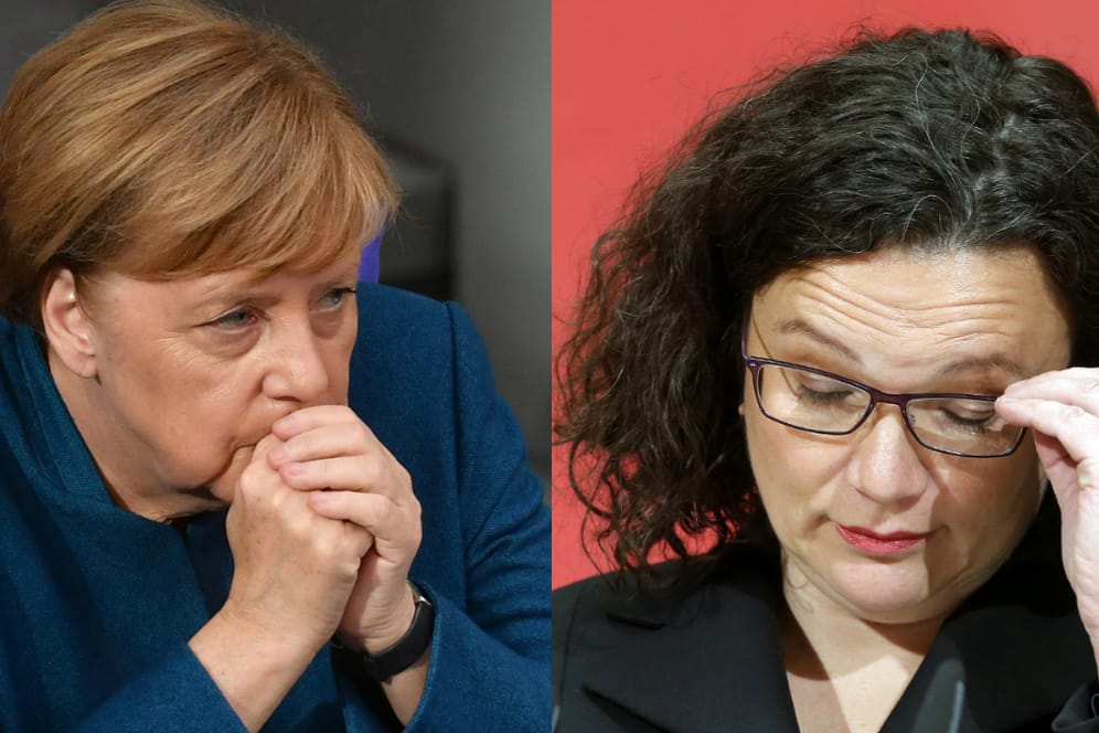 Kanzlerin Angela Merkel und SPD-Chefin Andrea Nahles: CDU und SPD stecken im Umfragetief. Während die CDU einen neuen Vorsitzenden sucht, debattiert die SPD über den Fortbestand der Groko.