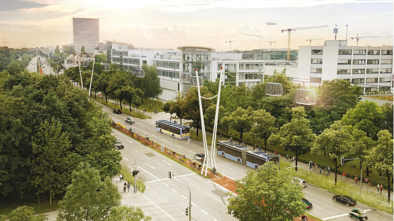Möglicher Streckenverlauf für eine Seilbahn in München: Die Stadt könnte bald eine Seilbahn als Teil des öffentlichen Nahverkehrs bekommen.