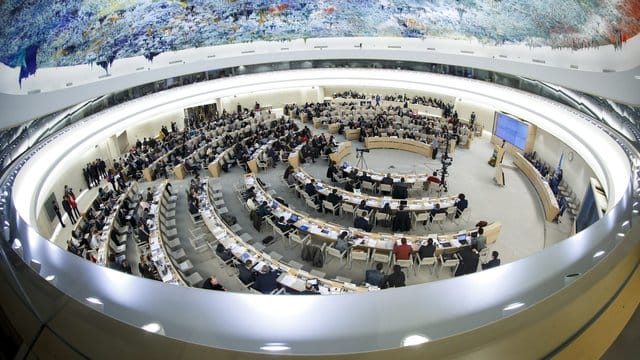 Der Sitzungssaal des Menschenrechtsrates der Vereinten Nationen in Genf. Der Sitzungssaal des Menschenrechtsrates der Vereinten Nationen in Genf.