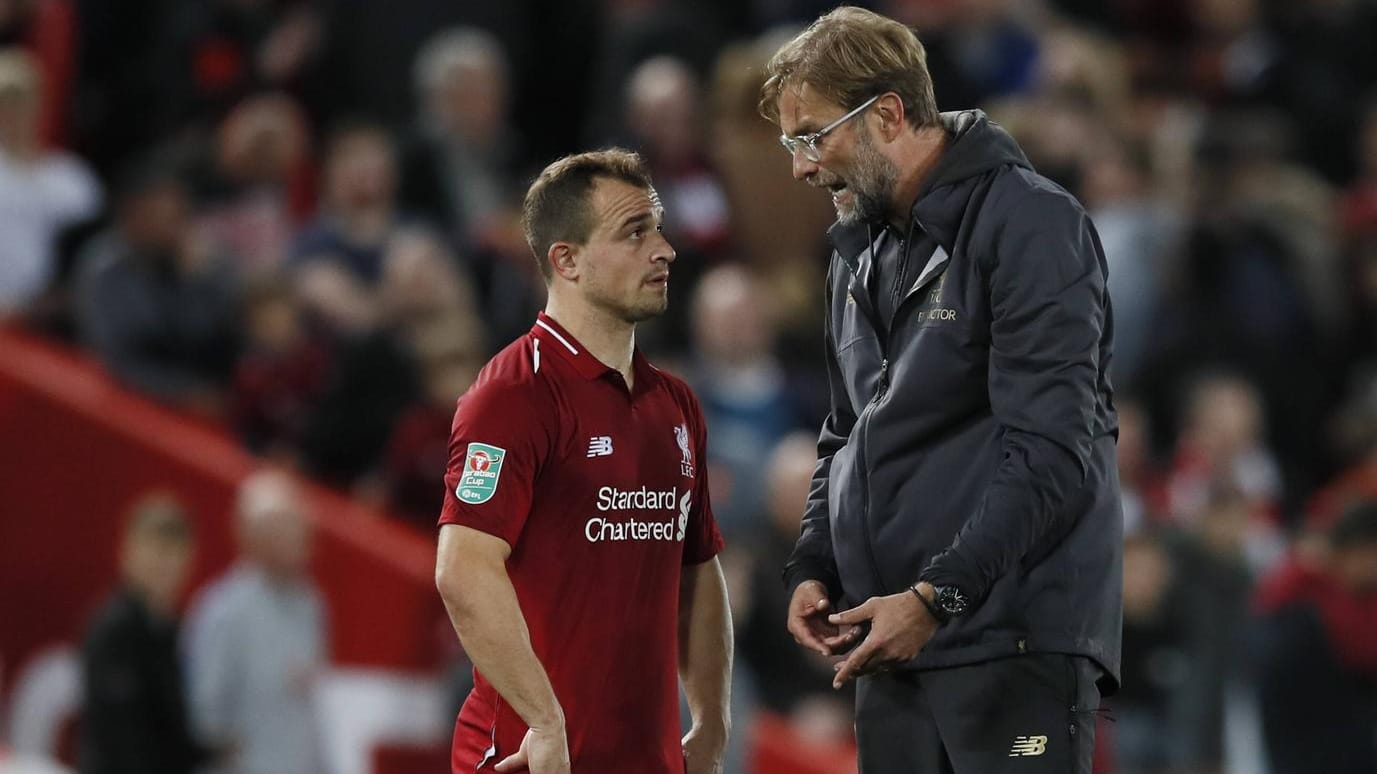 Reds-Duo: Shaqiri (li.) und Trainer Klopp.