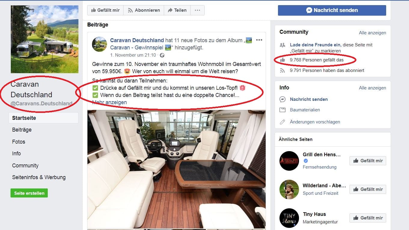 Screenshot eines falschen Gewinnspiels auf Facebook: Sie erkennen ein Fake-Gewinnspiel an verschiedenen Warnzeichen.