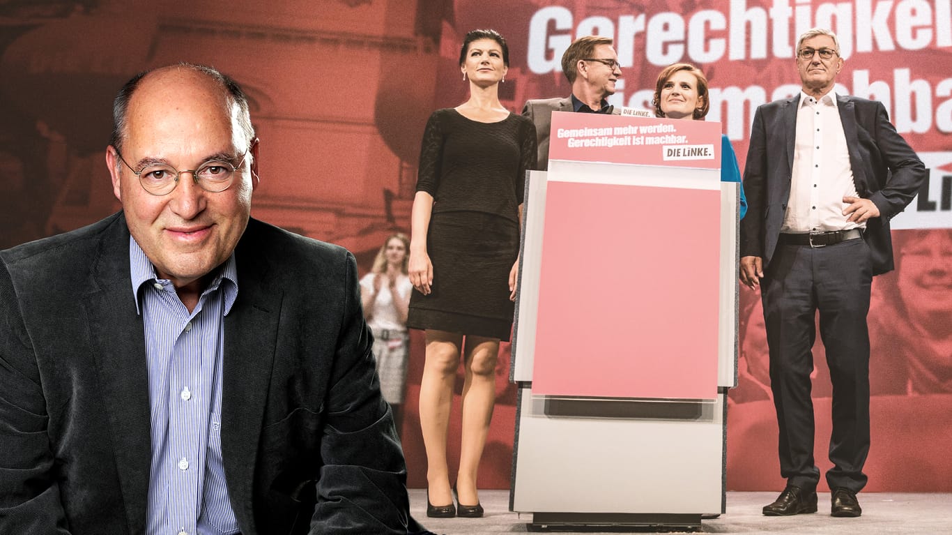 Die Bildmontage zeigt Gregor Gysi (l.) und die Partei- und Fraktionsspitze der Linken: Gysi fordert, dass die Parteispitze den Streit um die Flüchtlingsfrage beendet.
