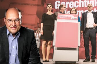 Die Bildmontage zeigt Gregor Gysi (l.) und die Partei- und Fraktionsspitze der Linken: Gysi fordert, dass die Parteispitze den Streit um die Flüchtlingsfrage beendet.
