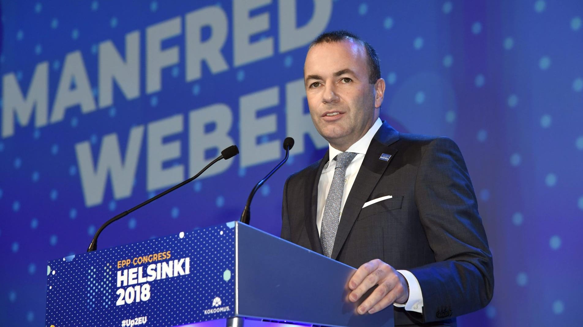 Der Deutsche Manfred Weber (CSU) spricht auf dem Kongress der Europäischen Volkspartei (EVP): Weber geht als EVP-Spitzenkandidat in die Europawahl 2019.