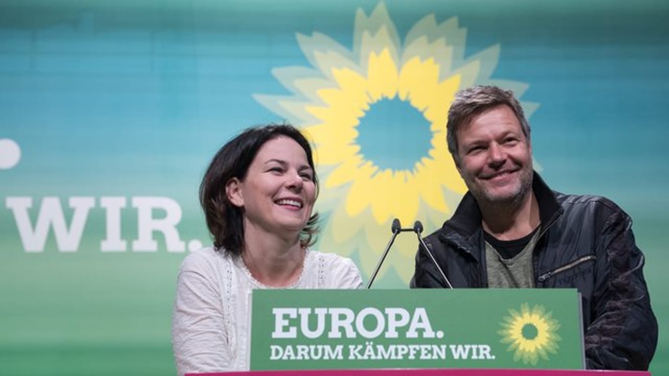 Annalena Baerbock und Robert Habeck, die Bundesvorsitzenden von Bündnis 90/Die Grünen, in Leipzig.