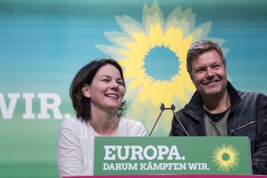 Annalena Baerbock und Robert Habeck, die Bundesvorsitzenden von Bündnis 90/Die Grünen, in Leipzig.
