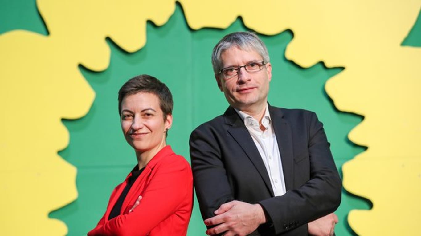 Die EU-Abgeordneten Ska Keller und Sven Giegold in Leipzig.