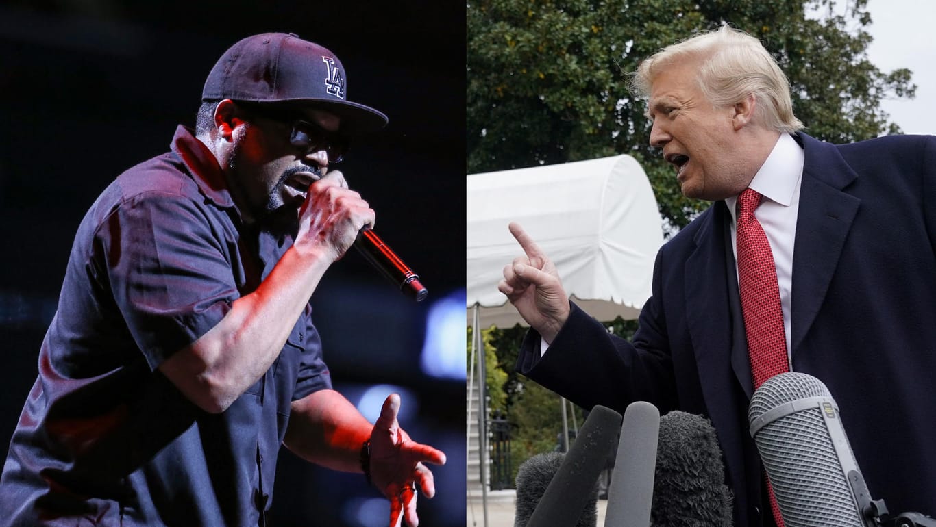 Ice Cube (links) gegen den Präsidenten: Der Rapstar fordert in seinem neuen Song die Verhaftung von Donald Trump (rechts.)
