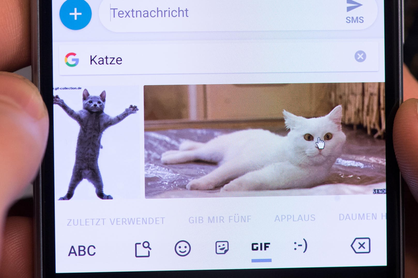 Die Google-Tastatur schlägt Katzen-GIFS zum passenden Stichwort vor: Für den Service ist keine Internetverbindung nötig. (Archivbild)
