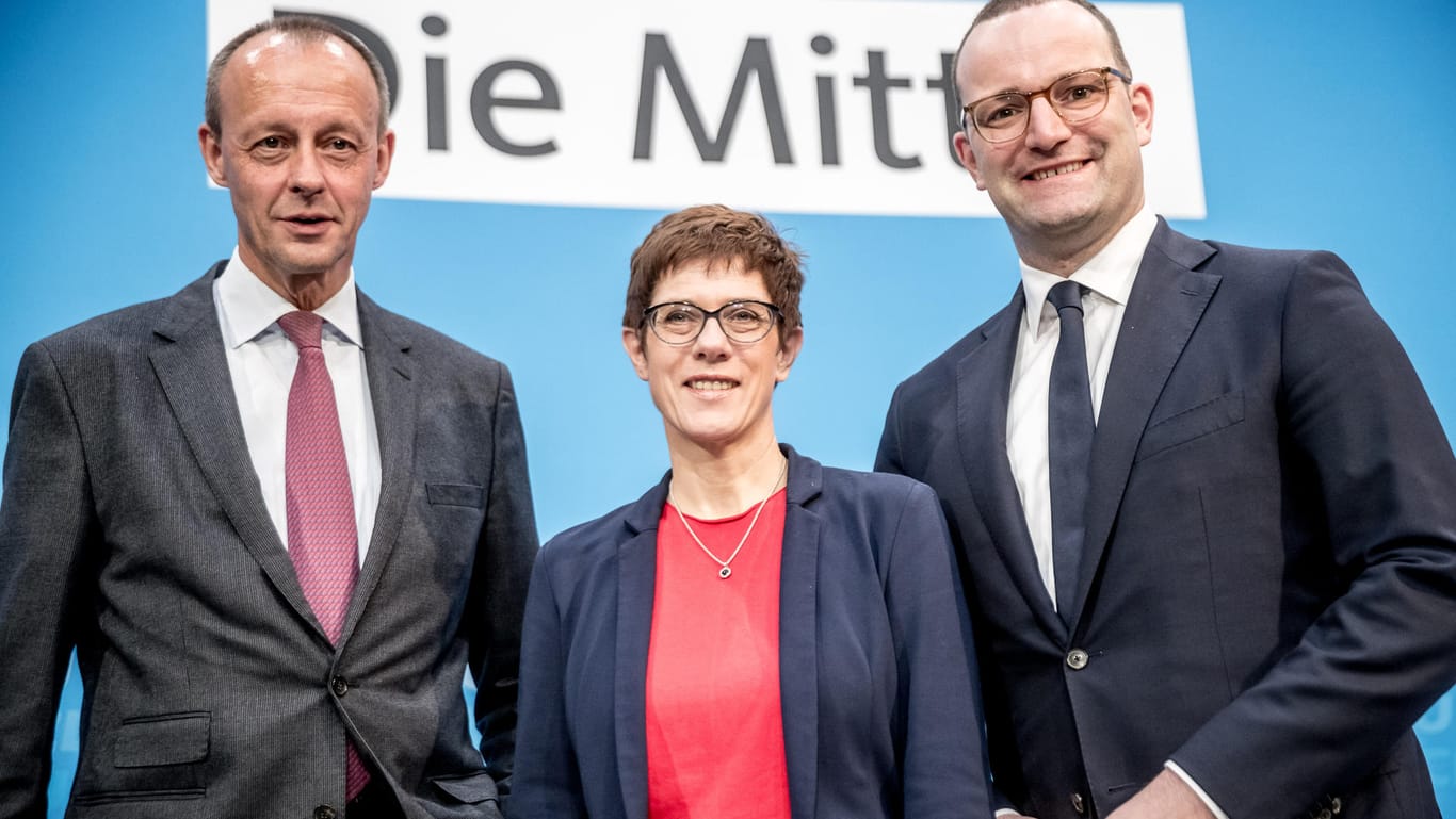 Die drei aussichtsreichsten Kandidaten für den CDU-Vorsitz (von links): Friedrich Merz, Annegret Kramp-Karrenbauer und Jens Spahn.