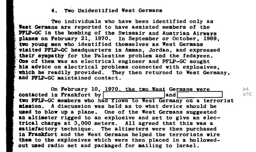 Ein Auszug aus dem FBI-Papier: Die angeblichen Westdeutschen halfen beim Bau der Bombe – dann verschwanden sie.