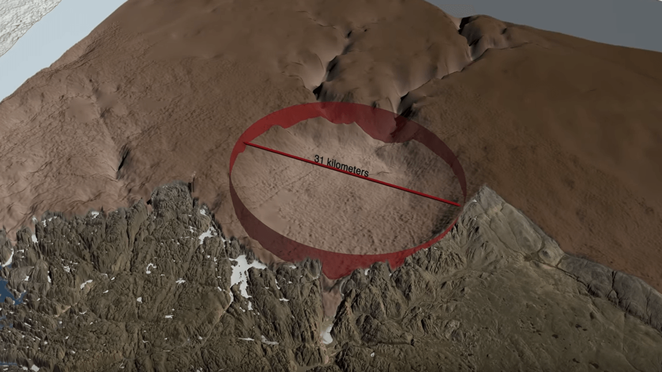Illustration des kilometerlangen Kraters: Die Forscher wissen bislang nicht, wann das Loch entstanden ist.