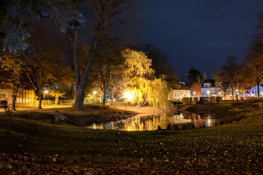 Weiher bei Nacht mit "Nachtsicht"-Modus von Google: Viele Hersteller bessern die Leistung ihrer Smartphone-Kameras durch spezielle Software auf.