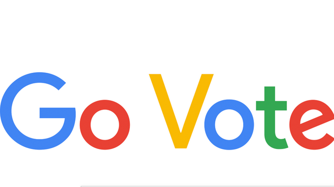 Schriftzug "Go Vote" (deutsch: Geh wählen) in Schrift und Farben des Google-Logos: Am 6. November 2018 ruft Google zur US-Midterm-Wahl auf. Dahinter steckt ein Link zu einer Seite, die US-Bürgern hilft, ihr Wahllokal zu finden.