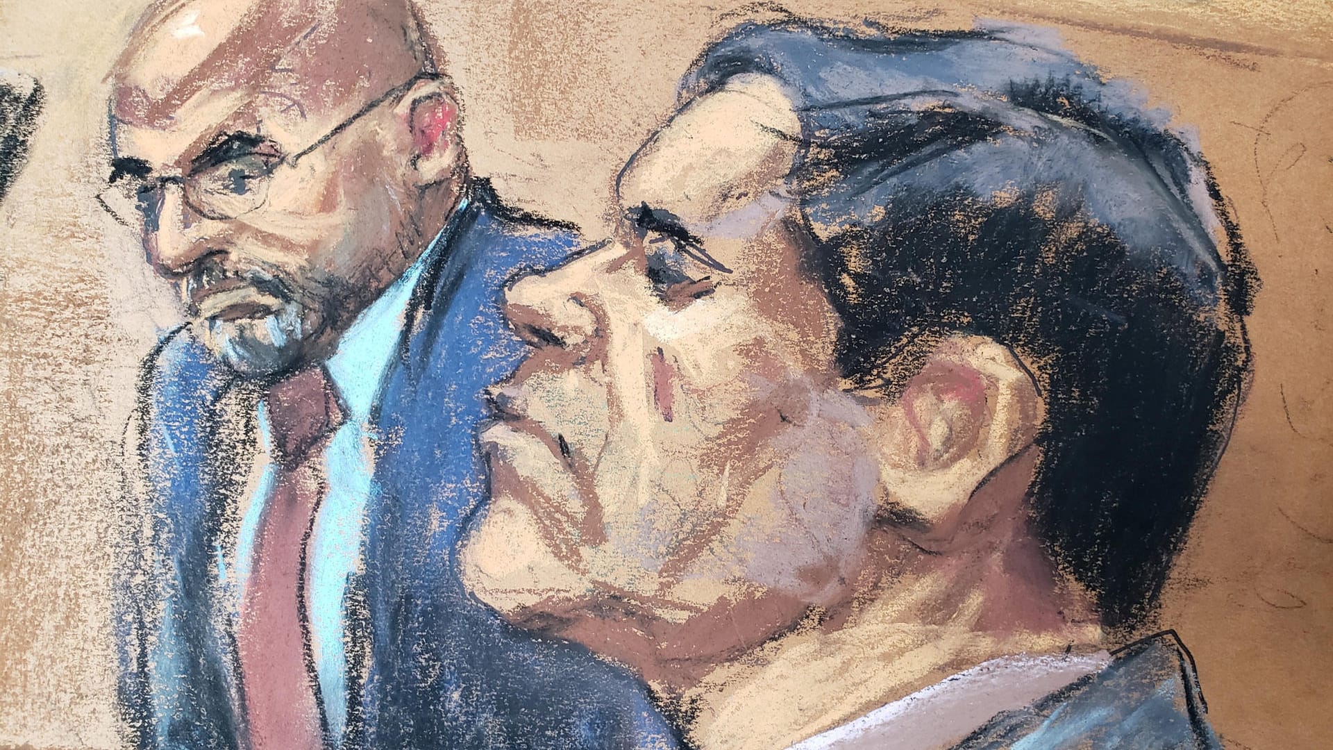 Joaquin "El Chapo" Guzman mit seinem Anwalt A. Eduardo Balarezo in Brooklyn: Erste Zeugenaussagen im Prozess gegen den ehemaligen Drogenboss sorgen für Wirbel. Joaquin "El Chapo" Guzman mit seinem Anwalt A. Eduardo Balarezo in Brooklyn: Erste Zeugenaussagen im Prozess gegen den ehemaligen Drogenboss sorgen für Wirbel.