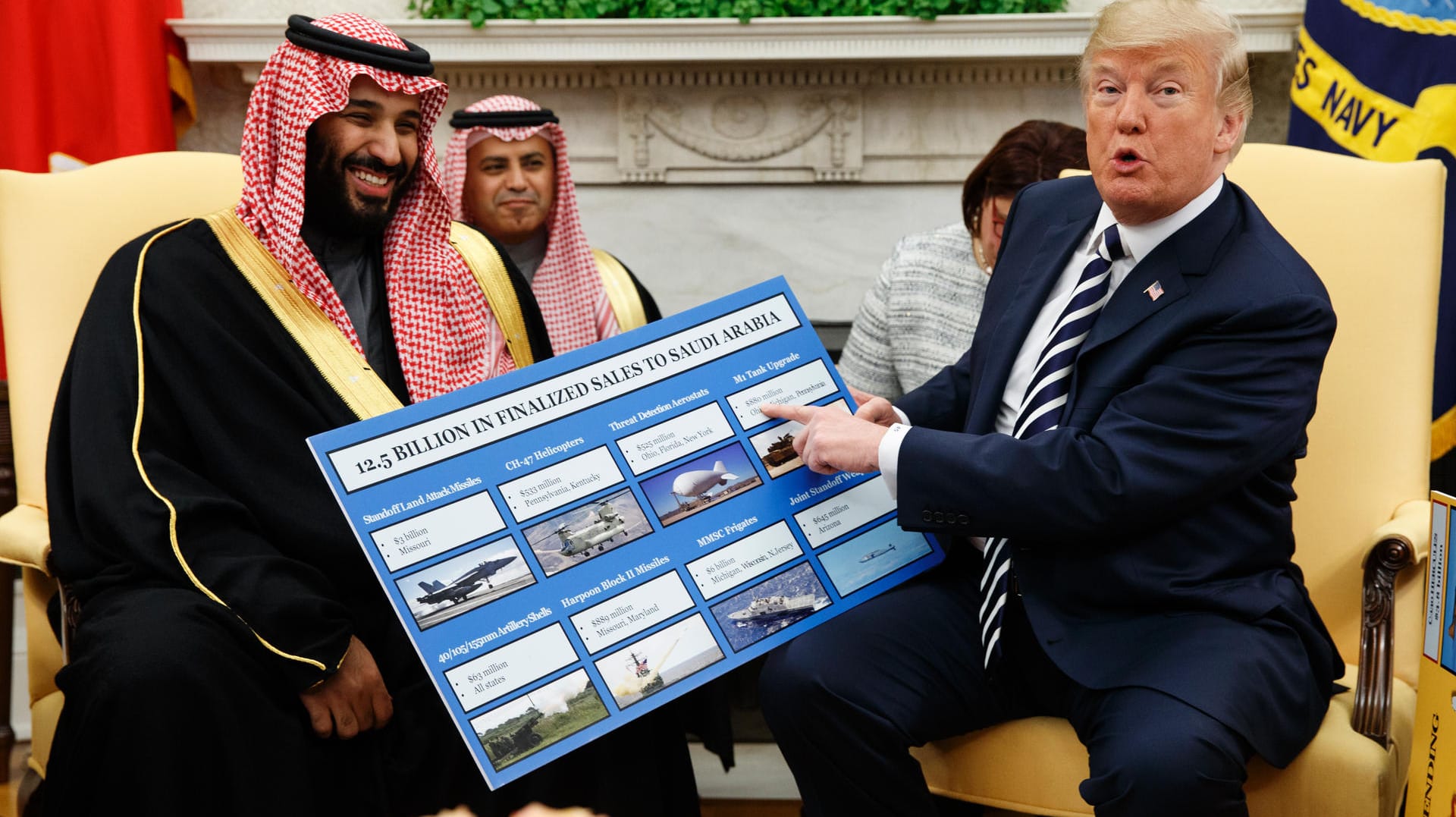 Trump mit saudischem Kronprinzen (im März 2018): Hoffnung auf gute Geschäfte.