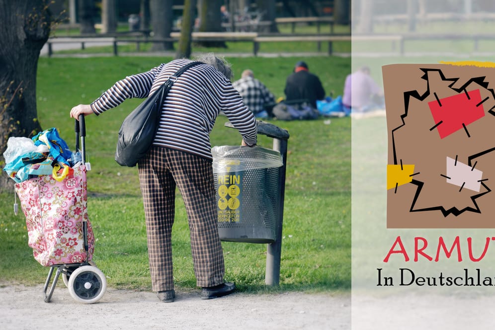 Eine Rentnerin sammelt Flaschen in einem Park (Symbolbild): Vielen Menschen in Deutschland reicht ihre Rente nicht zu Leben. Sie können zusätzlich mit Hartz IV aufstocken.