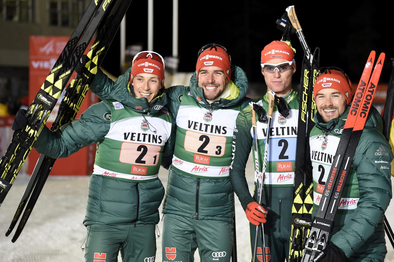 (von links): Eric Frenzel, Johannes Rydzek, Vinzenz Geiger und Fabian Rießle.