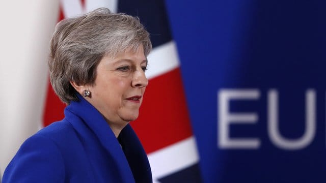 Theresa May am Sonntag vor der Pressekonferenz zum Abschluss des EU-Gipfels.