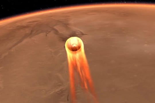 So stellt sich die Nasa den Landeanflug von "InSight" kurz vor dem Aufsetzen vor.