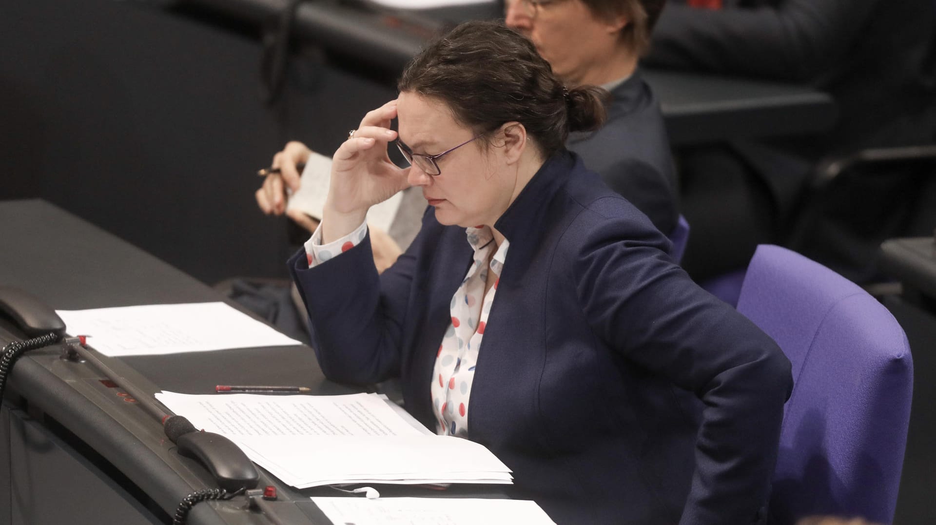 Andrea Nahles im Bundestag: Durch den Austritt von Bülow wird die SPD-Fraktion kleiner. Andrea Nahles im Bundestag: Durch den Austritt von Bülow wird die SPD-Fraktion kleiner.