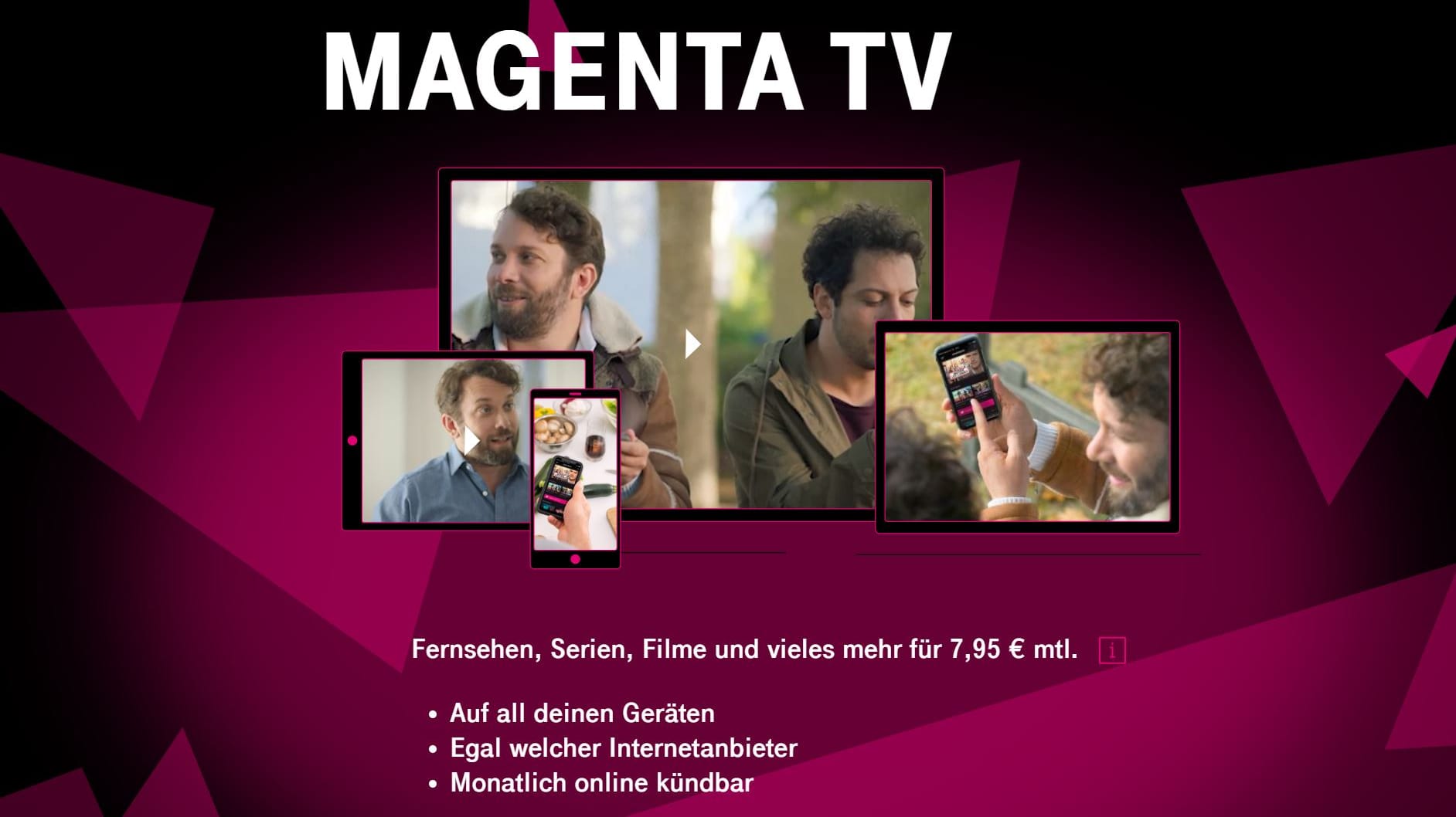 Screenshot der MagentaTV-Startseite: Das Streaming-Angebot der Telekom ist monatlich kündbar.