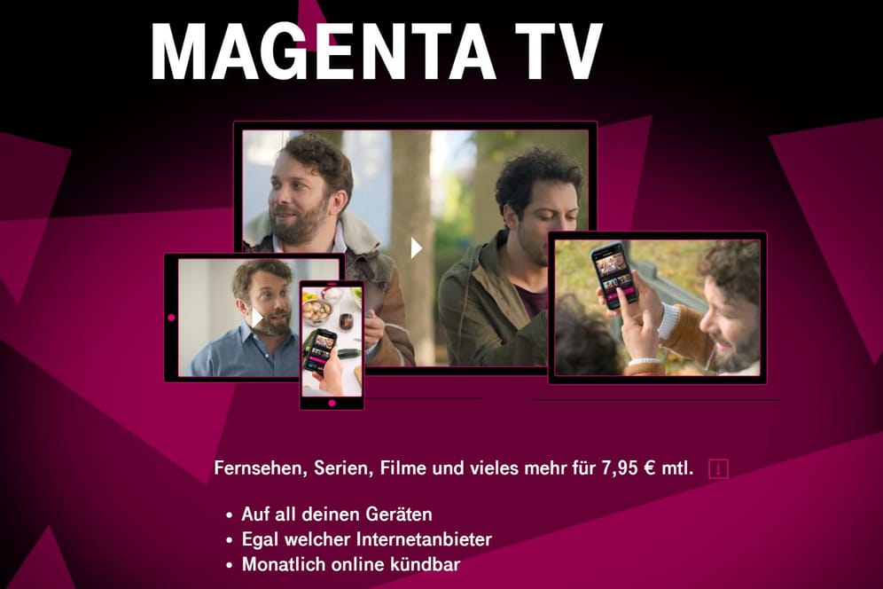 Screenshot der MagentaTV-Startseite: Das Streaming-Angebot der Telekom ist monatlich kündbar.