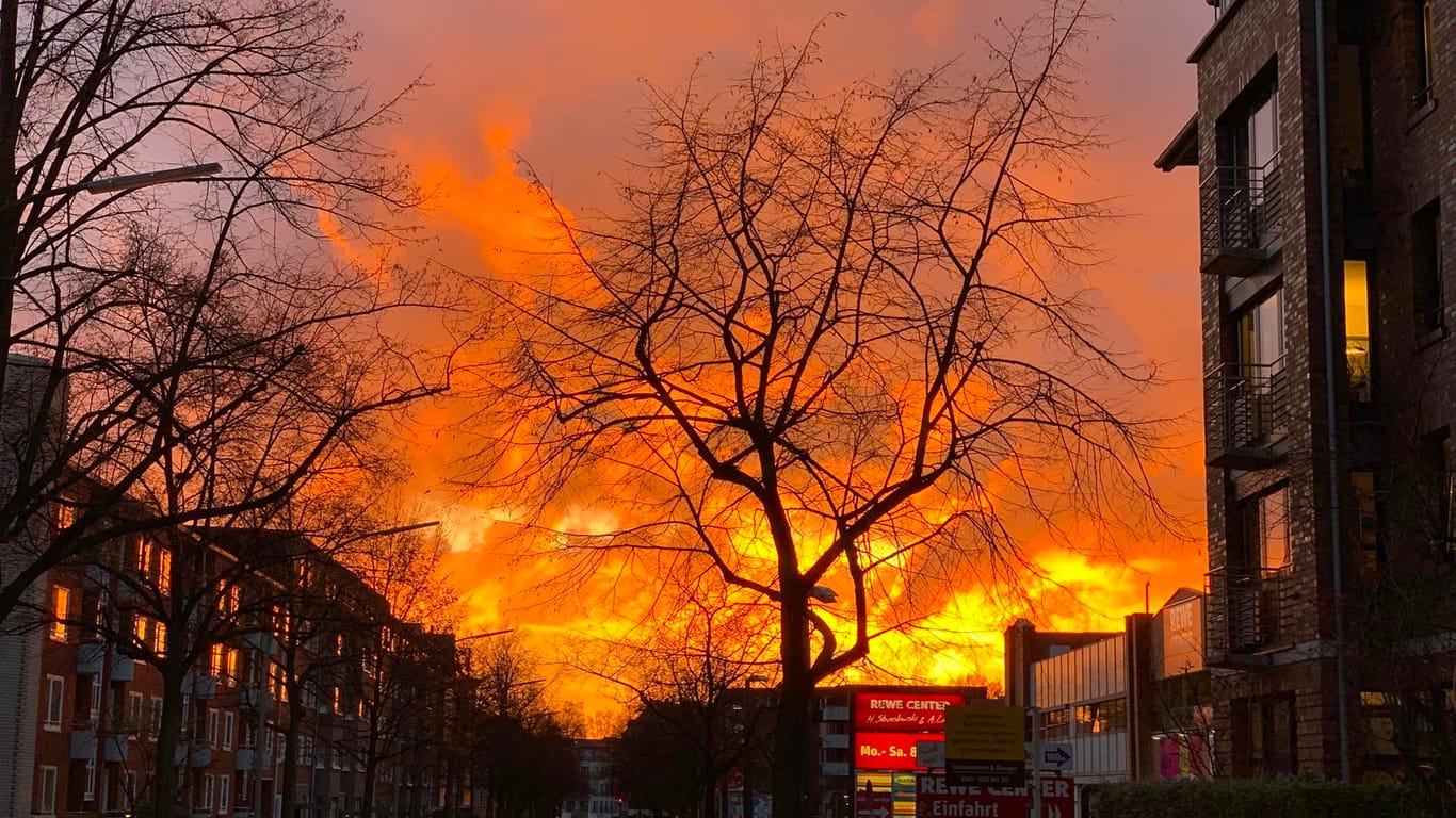 Sonnenuntergang wie ein Großfeuer: Ein Mann hat in Hamburg sicherheitshalber die Feuerwehr verständigt.
