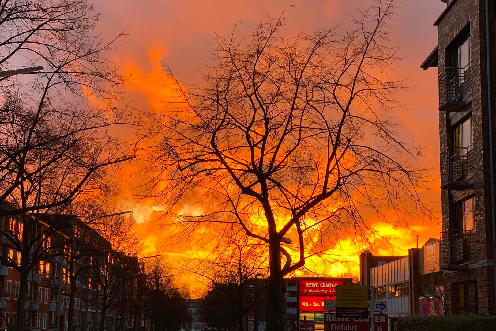 Sonnenuntergang wie ein Großfeuer: Ein Mann hat in Hamburg sicherheitshalber die Feuerwehr verständigt.