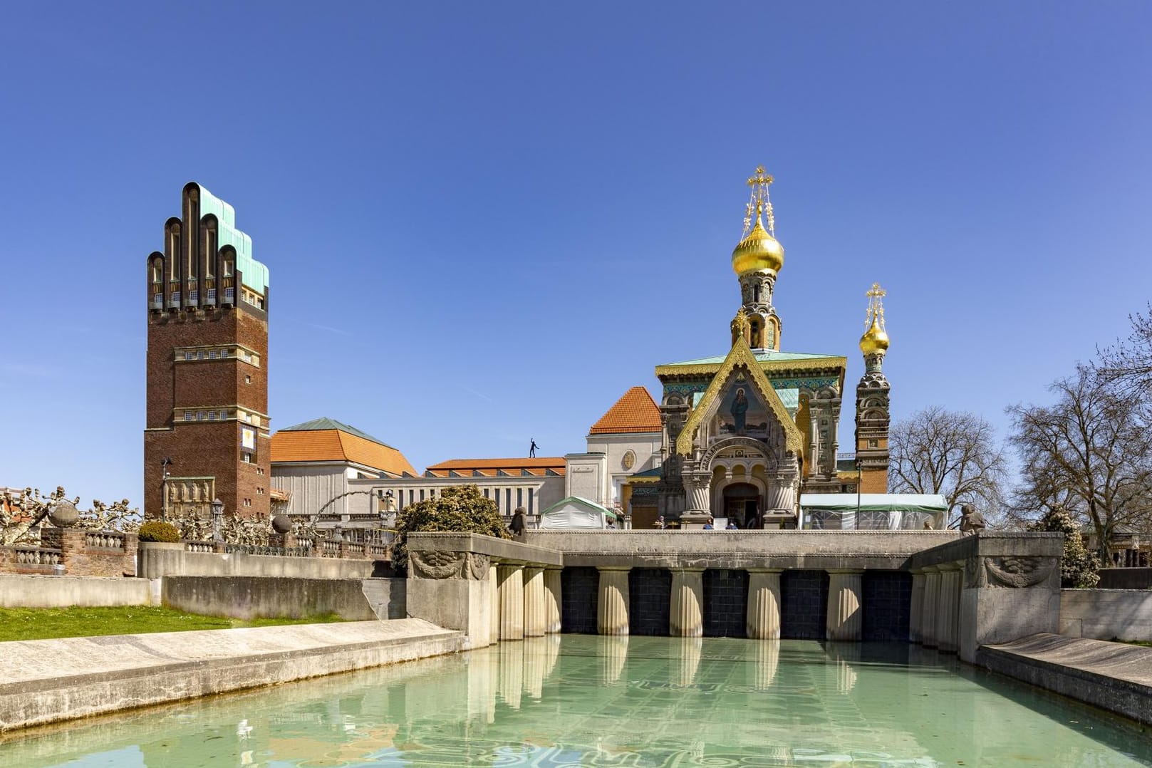 Mathildenhöhe mit russischer Kapelle und Hochzeitsturm in Darmstadt