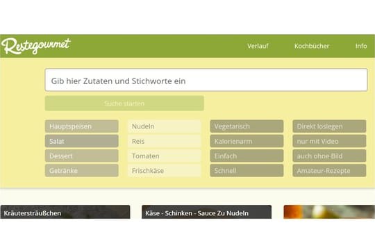 Hilfe für alle unkreativen Köche mit wenig Zutaten im Kühlschrank: Mit einer Suche auf der Website Restegourmet.