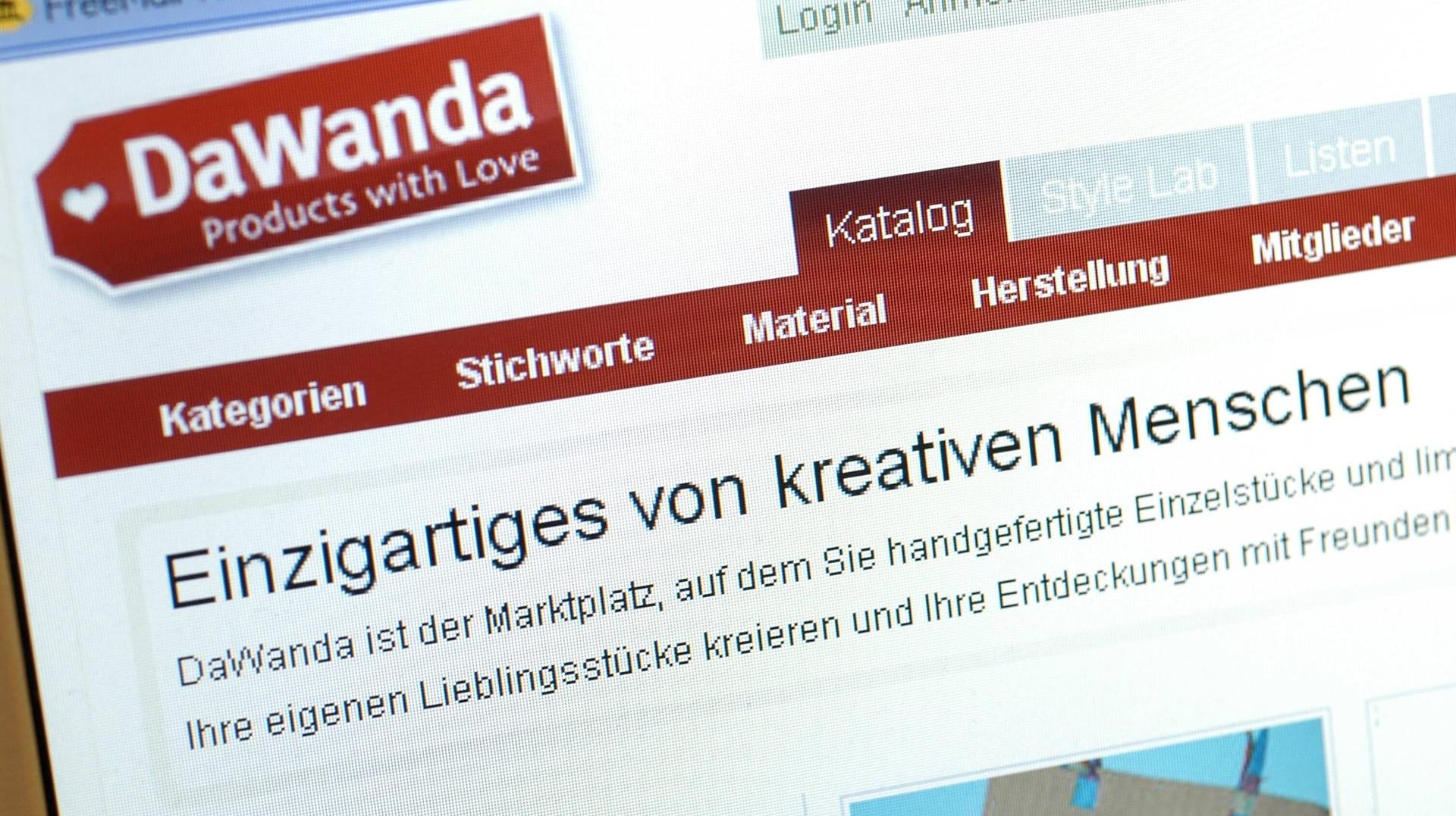 Screenshot vom DaWanda (2007): Der Online- Marktplatz für kreative Menschen musste schließen.