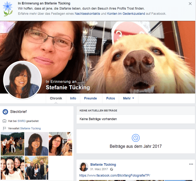 Gedenkseite: Das Facebook-Profil von Stefanie Tücking wurde mittlerweile umgeändert.