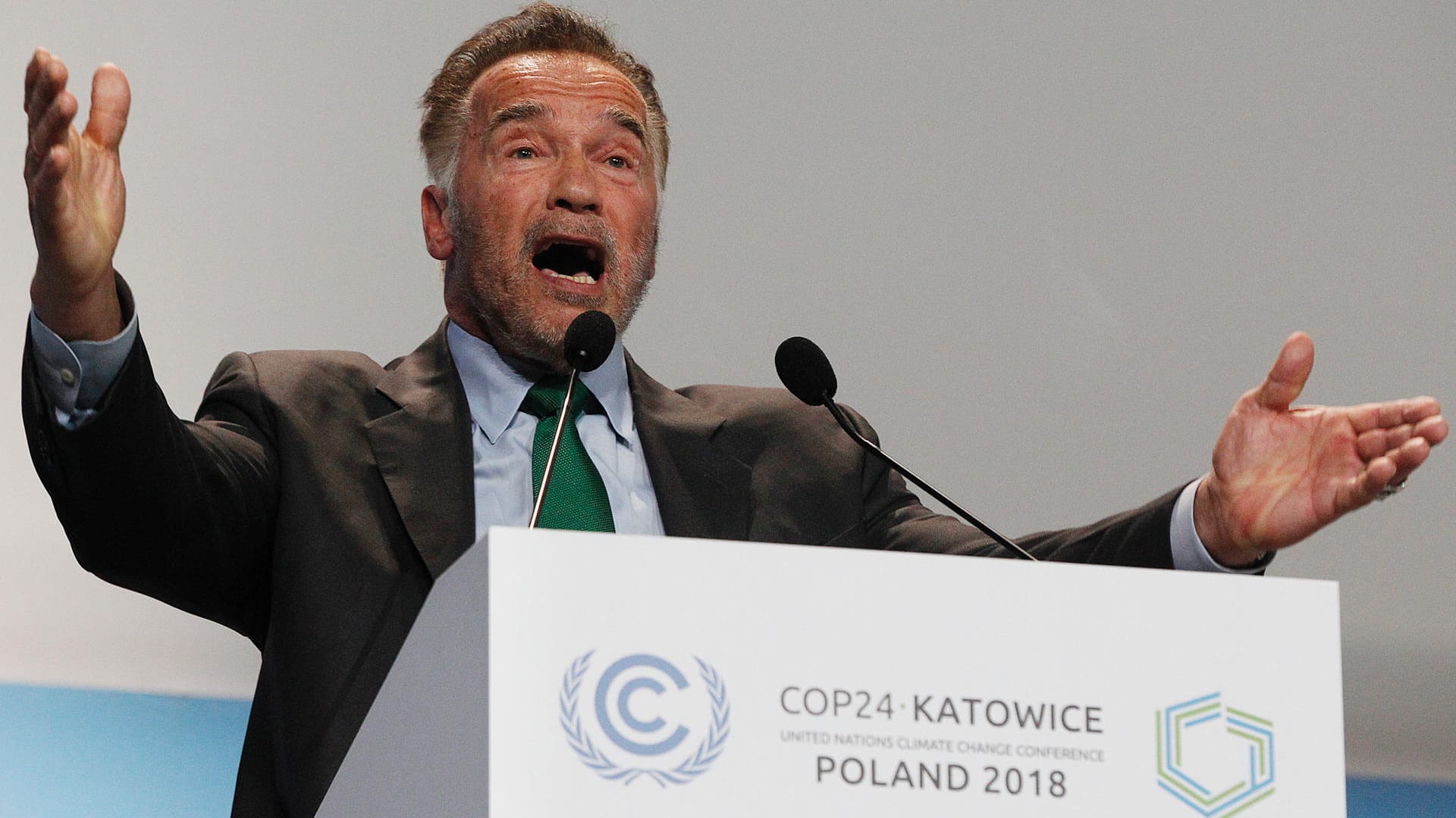 Arnold Schwarzenegger auf der Klimakonferenz in Kattowitz: Der frühere Politiker und Schauspieler wäre gern ein Terminator, um den Klimawandel aufzuhalten.