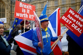 "Ist es das wert?": Brexit-Gegner demonstrieren vor dem Parlament in London.