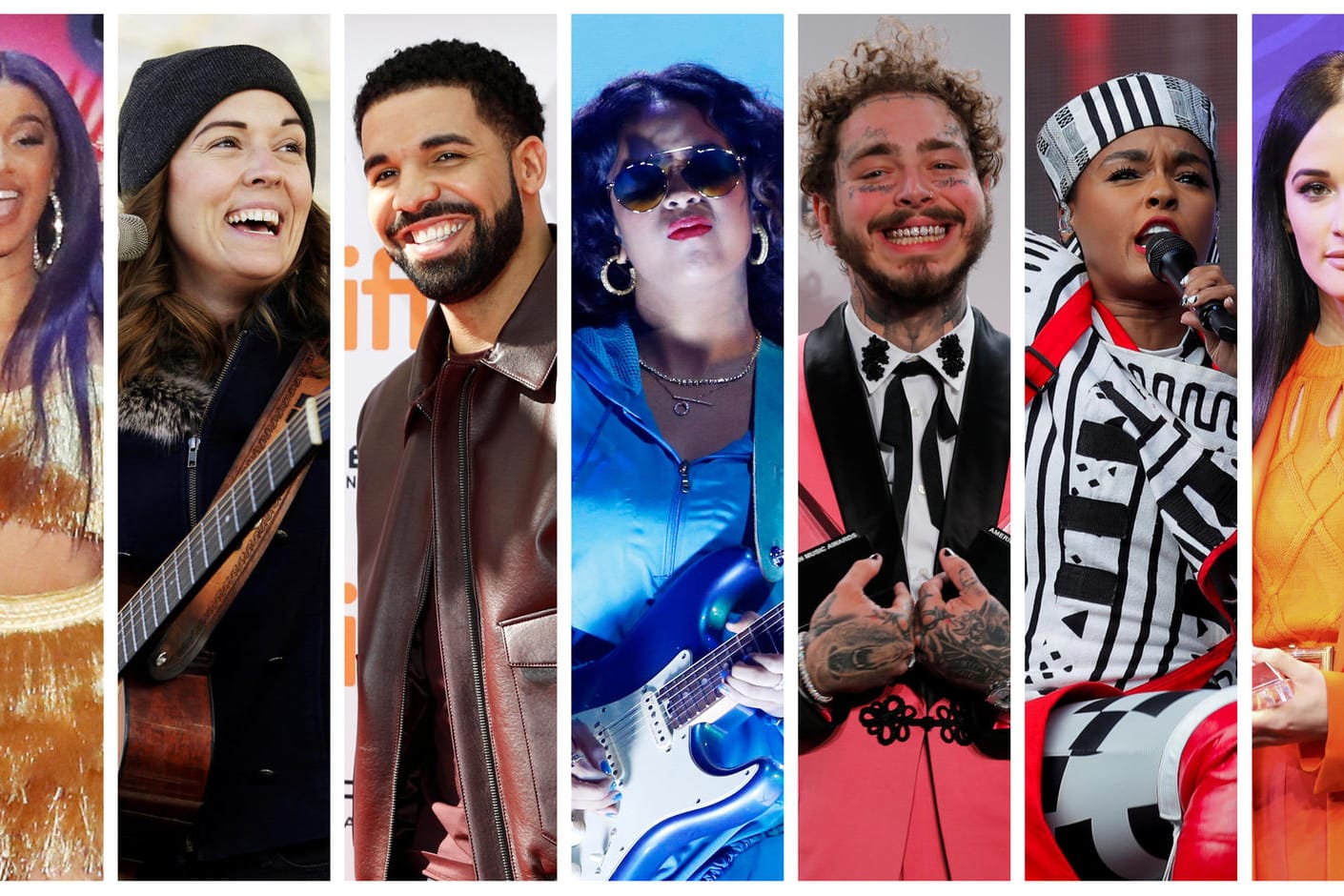 Die Grammy-Nominierungen in der Kategorie Album des Jahres: Cardi B, Brandi Carlile, Drake, H.E.R., Post Malone, Janelle Monae, Kacey Musgraves und Kendrick Lamar.