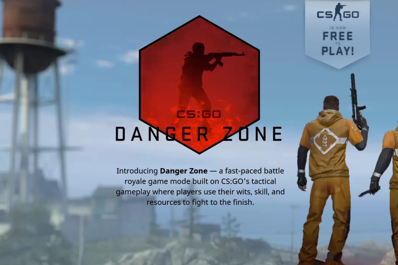 Die Ankündigung für "Danger Zone" vor dem Hintergrund eines Ausschnitts aus dem Spiel "Counter Strike GO": In dem neuen Modus können bis zu 18 Spieler gegen einander antreten.