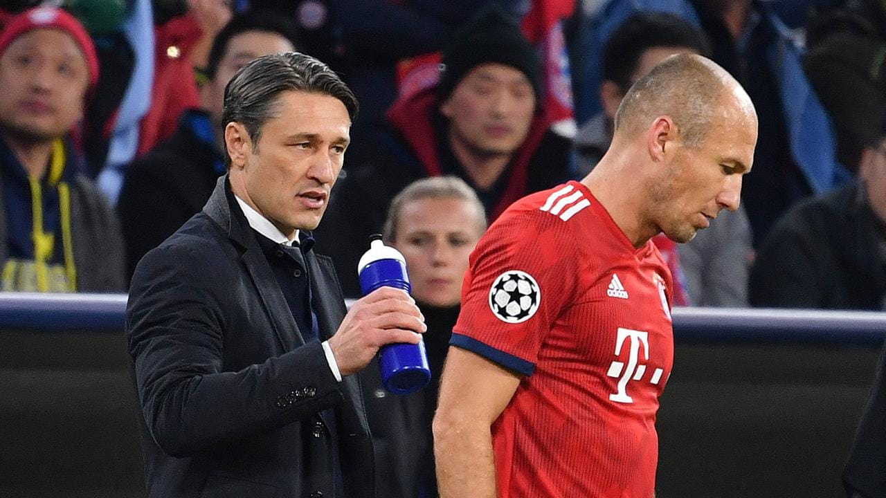 Trainer Niko Kovac (links) kann in Amsterdam nicht auf Arjen Robben zurückgreifen.