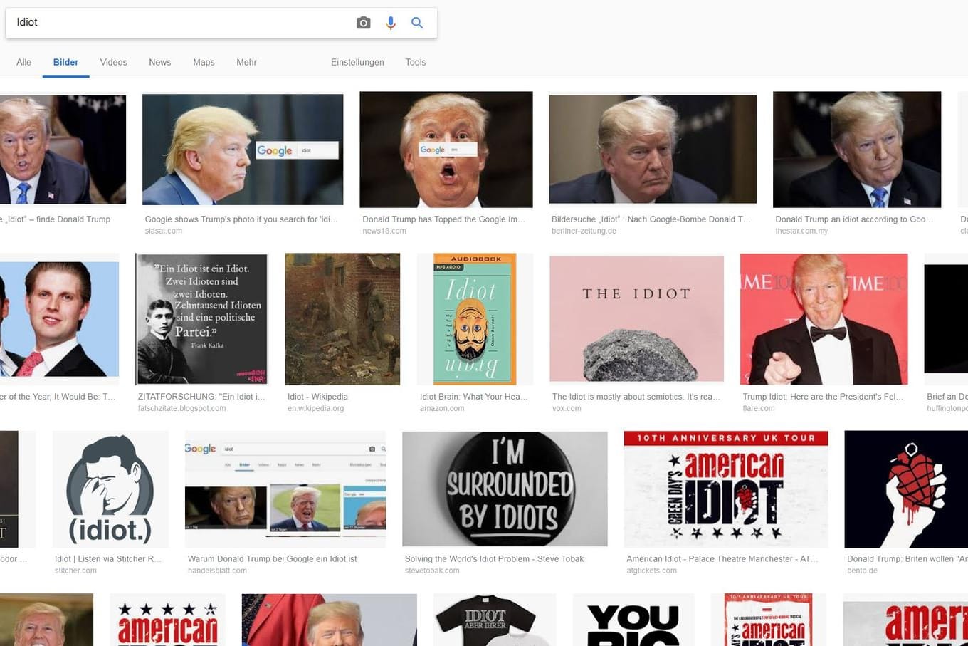 Google-Suche zum Stichwort "Idiot": US-Präsident Donald Trump dominiert die Ergebnisse. Die US-Republikaner wittern eine Verschwörung der Suchmaschine.