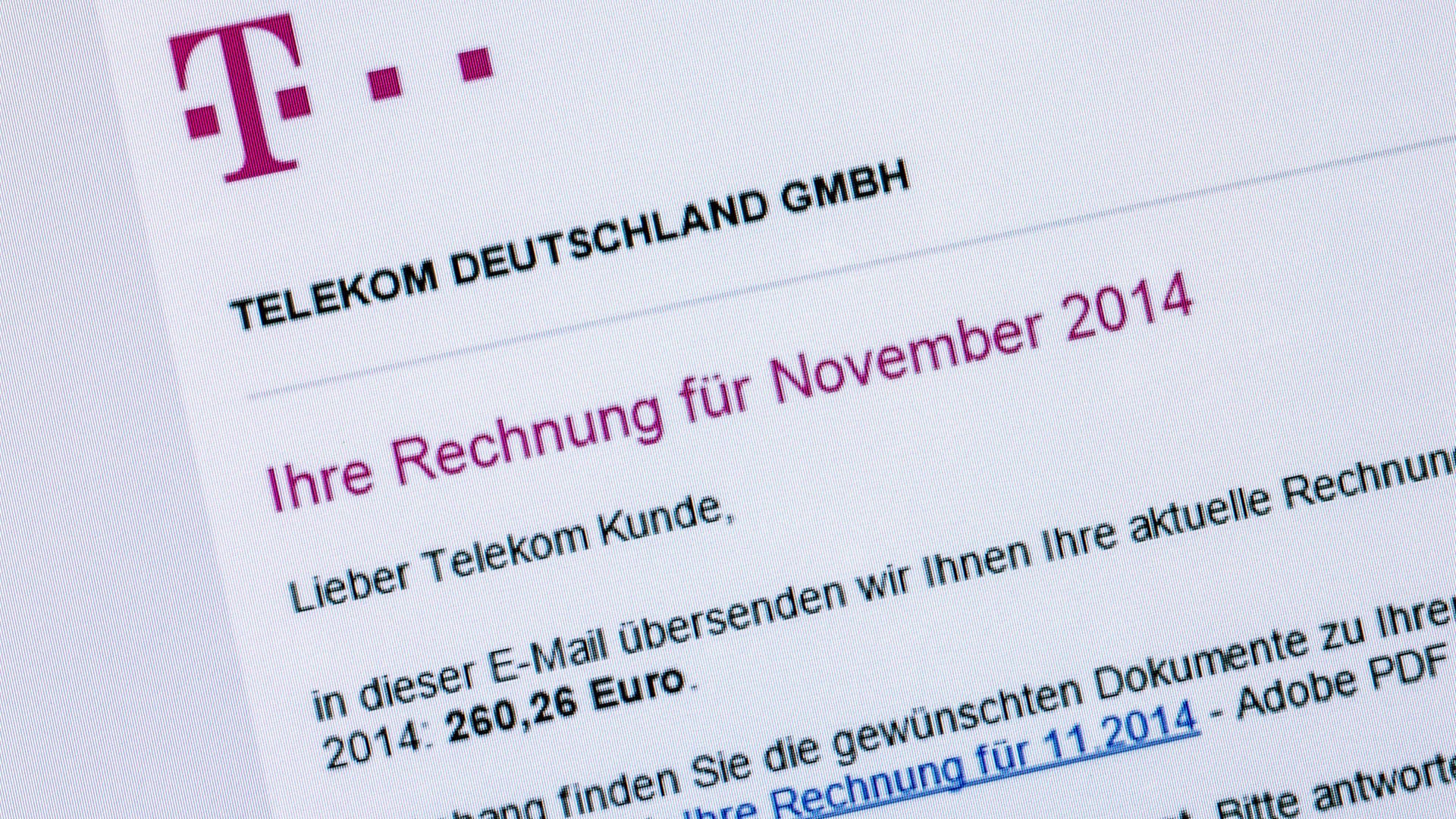 Telekom-Rechnung: Betrüger tarnen infizierte Mails als Rechnungen bekannter Unternehmen. Nutzer sollen dazu verleitet werden, den Anhang zu öffnen.