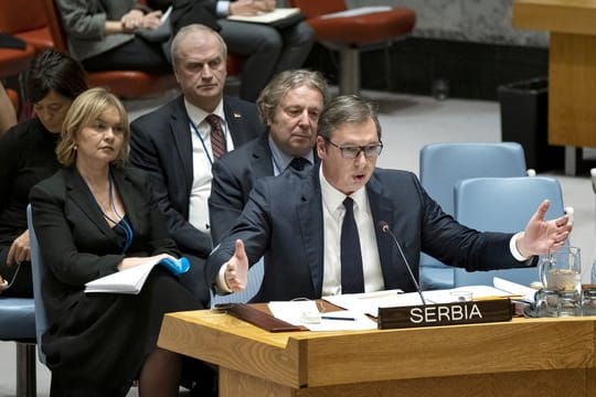 Aleksandar Vucic, Präsident von Serbien, spricht während des Treffens des UN-Sicherheitsrates im Hauptquartier der Vereinten Nationen.