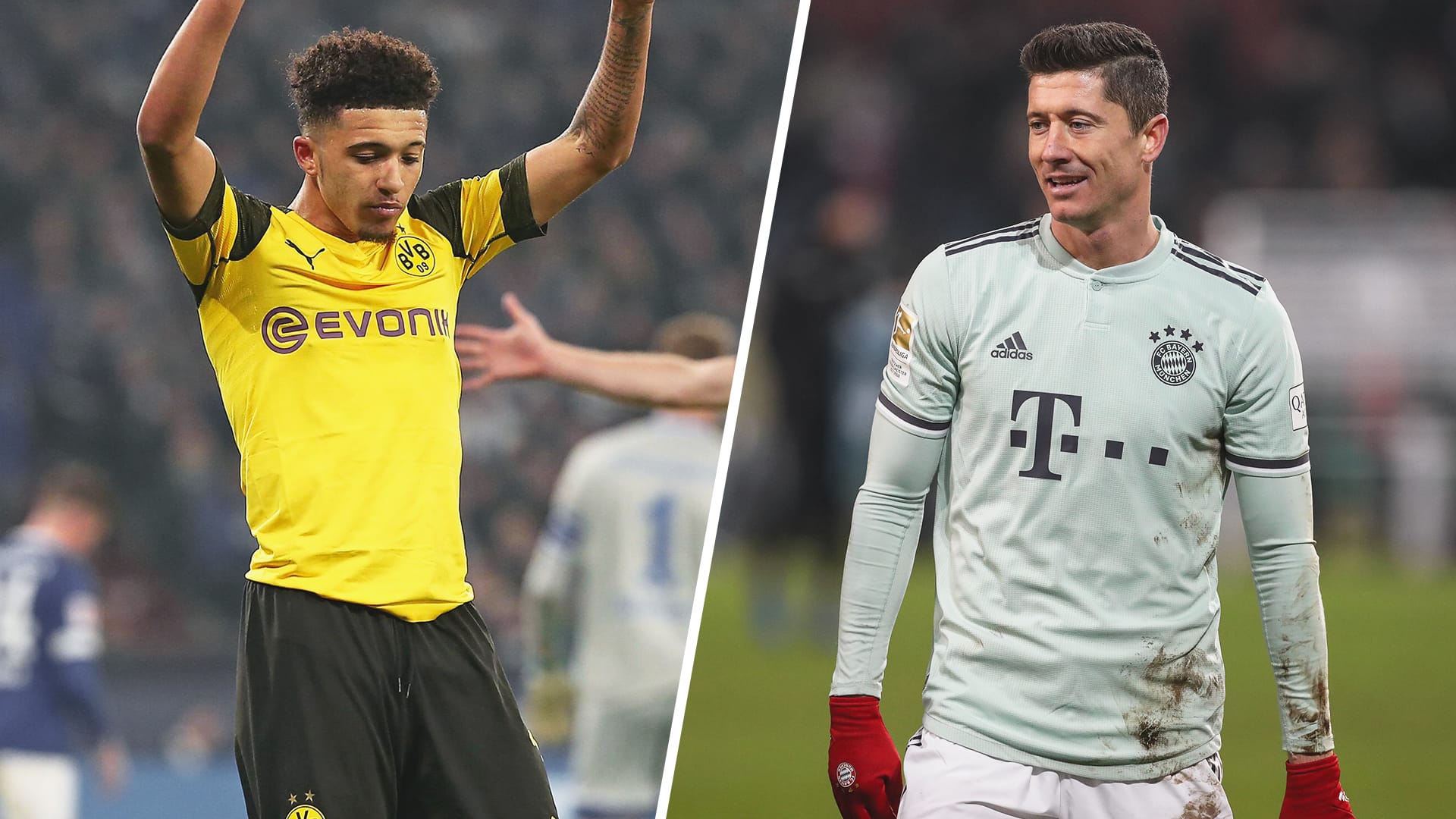 Jadon Sancho (l.) und Robert Lewandowski: Das 18-Jährige BVB-Juwel steigert seinen Marktwert auf 70 Millionen Euro und ist damit nun so viel wert wie der Bayern-Stürmer.