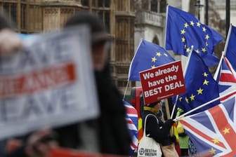 Pro- und Anti-Brexit-Demonstranten vor dem Parlament in London: Großbritannien will die EU am 29.