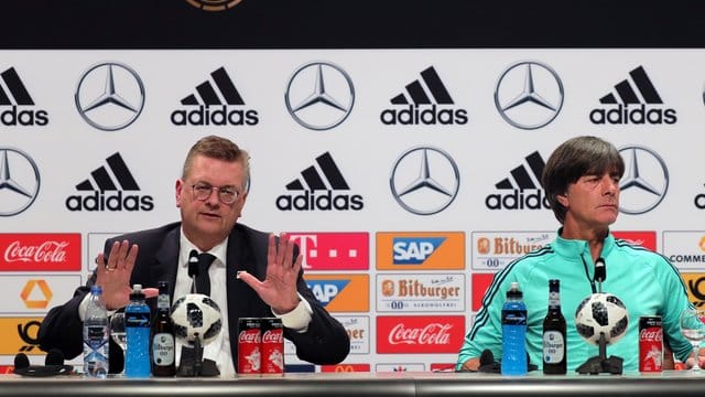 DFB-Präsident Reinhard Grindel (l) setzte immer auf Bundestrainer Joachim Löw. DFB-Präsident Reinhard Grindel (l) setzte immer auf Bundestrainer Joachim Löw.